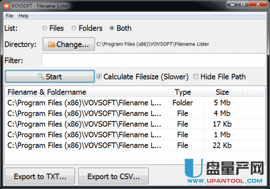 文件夹列表导出工具VovSoft Filename Lister 2.3特别版