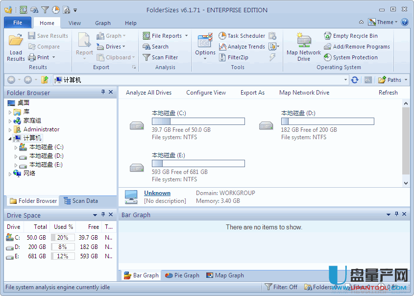 FolderSizes磁盘空间使用图示6.1.71企业注册版